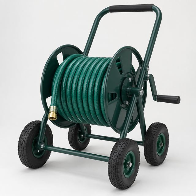 Irrigation Hose Reel Cart — Illustration · Not a supplier photo
