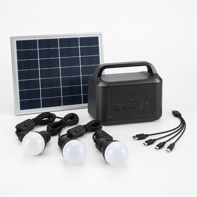 Solar Home Lighting Kit — Illustration · Not a supplier photo